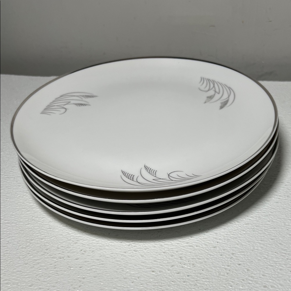 Vtg Fukagawa Arita Hand Painted “Silver Wheat” Dinner Plates Set 5 Platinum Trim